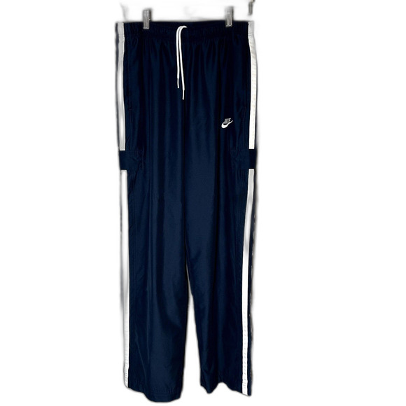 Nike Track Pants Men’s Medium Navy Windbreaker White Stripe Retro Athletic Y2K